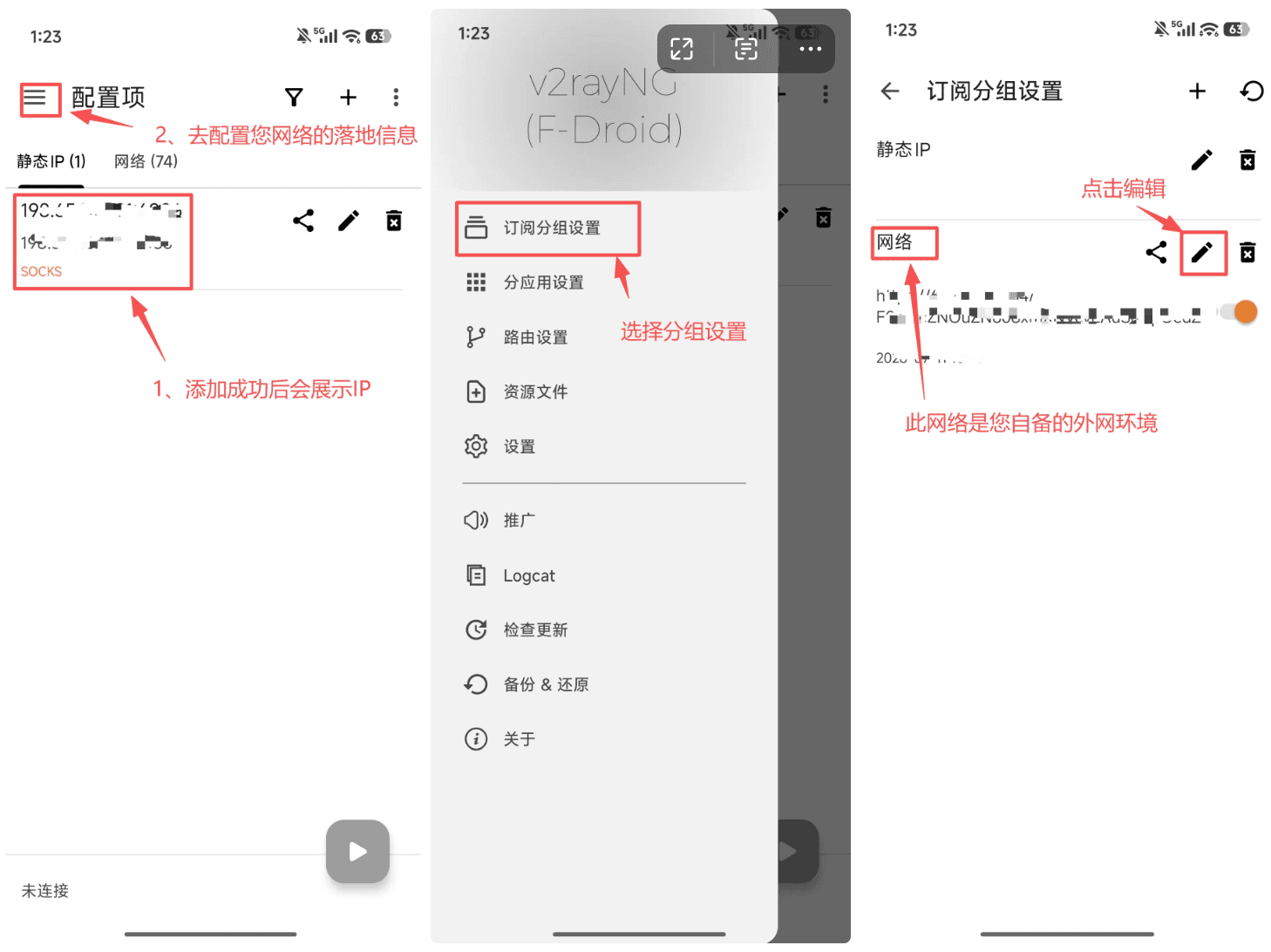 v2rayNG 配置教程 - 填写节点地址和凭据